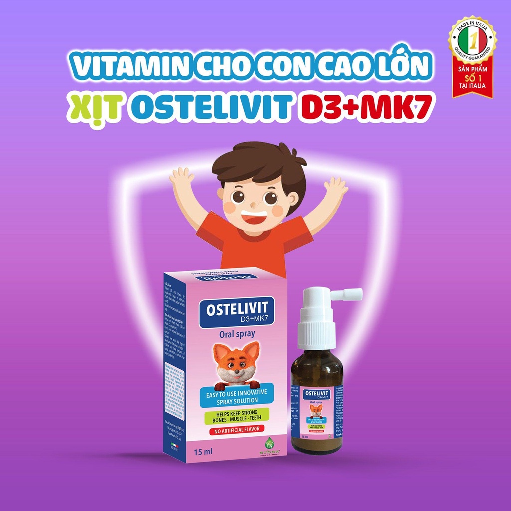 Ostelivit D3 K2 MK7 tăng cường hấp thu canxi cho bé giúp xương và răng chắc khỏe ọ 15ml