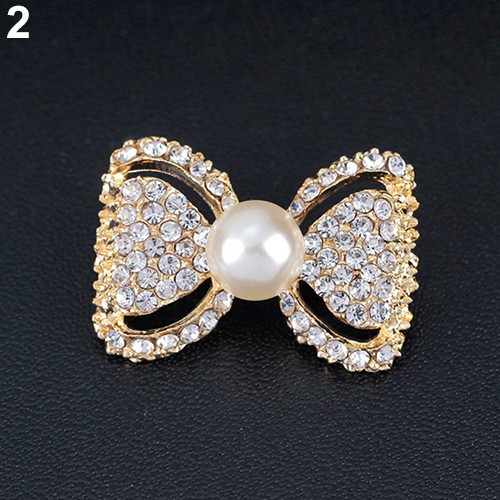 Ghim cài áo hình nơ đính đá và ngọc trai thời trang cho nữ