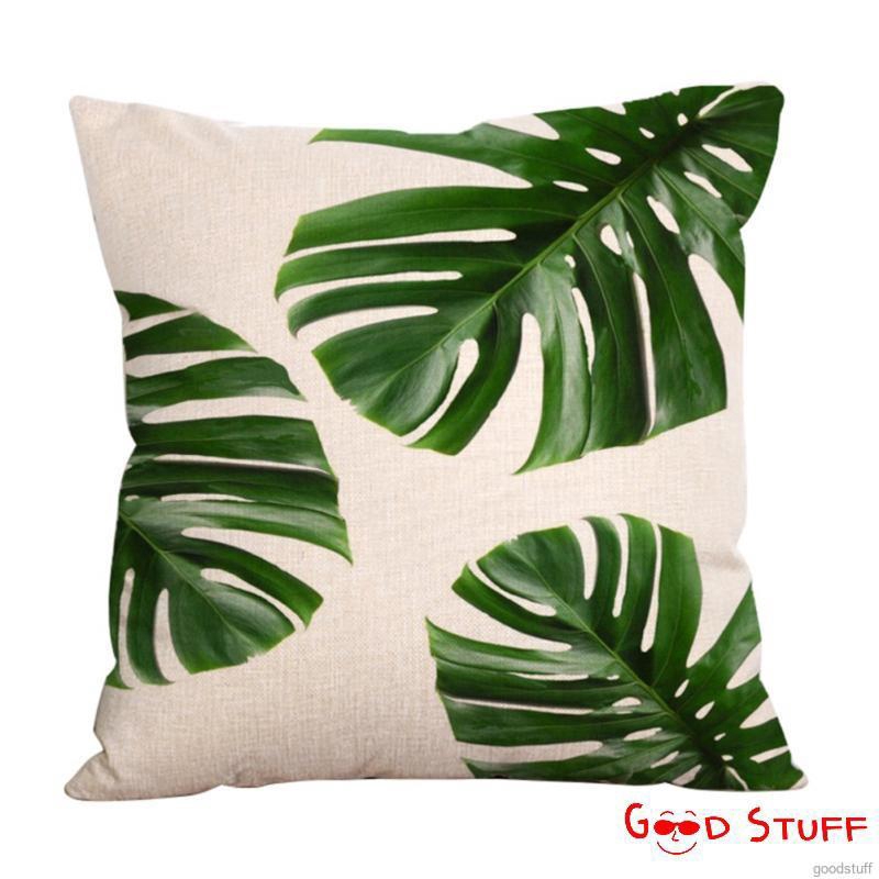 Vỏ gối sofa vải lanh in hình cây nhiệt đới màu sắc
