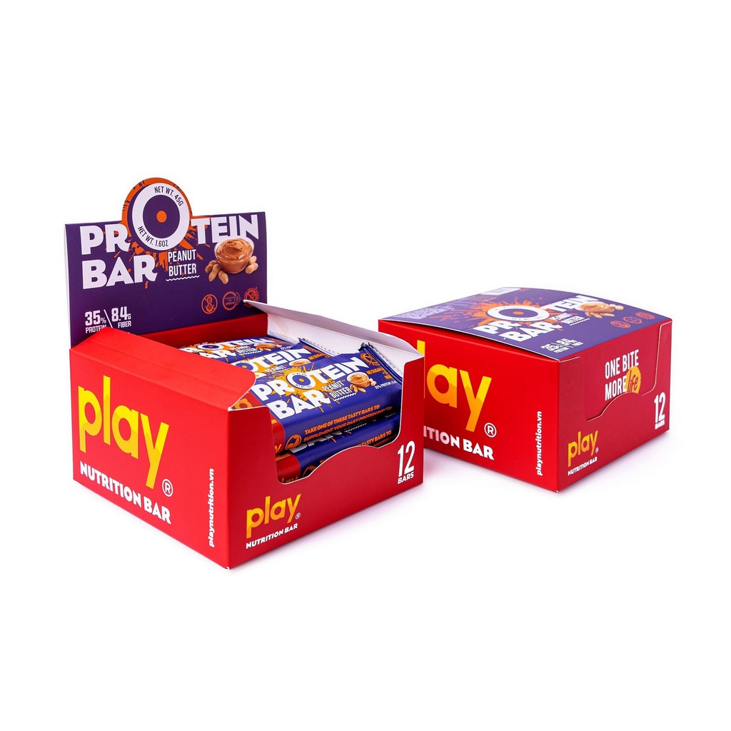 Thanh Dinh Dưỡng PLAY Protein Bar Vị Bơ Đậu Phộng - Bánh Giảm Cân Tăng Cơ Hộp 12 Thanh