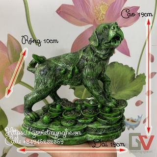 [Tượng con chó] Tượng đá con chó trang trí giữ tài lộc phong thủy - Màu xanh lục bích - Chiều Cao 19cm