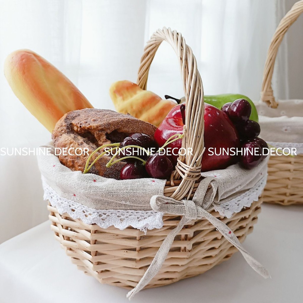 Giỏ Mây Đựng Đồ đi Picnic Có Quai Xách và Lót Vải Phong Cách Vintage-Sunshine.decor