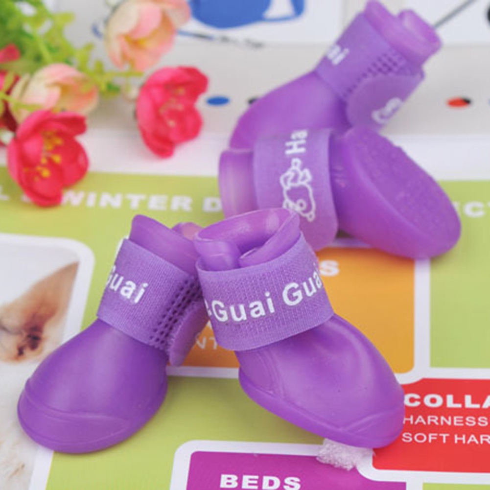 Set 4 giày đi mưa chống thấm nước màu sắc dễ thương cho cún cưng