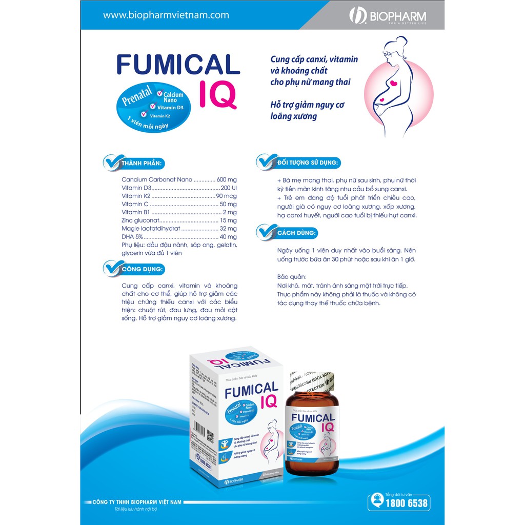 Viên uống bổ sung canxi cho phụ nữ mang thai FUMICAL IQ - PRENATAL