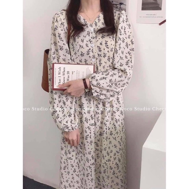 Váy Babydoll Ulzzang cổ tim hoa nhí tay chun ( hình thật, sẵn)