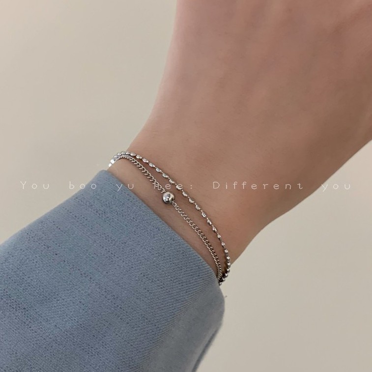 Vòng đeo tay mạ bạc hai lớp phong cách retro đơn giản thời trang dành cho nữ