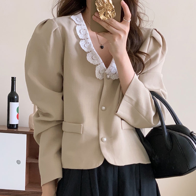 áo khoác dáng vest , cổ ren- phong cách Korea - Sunnykusa
