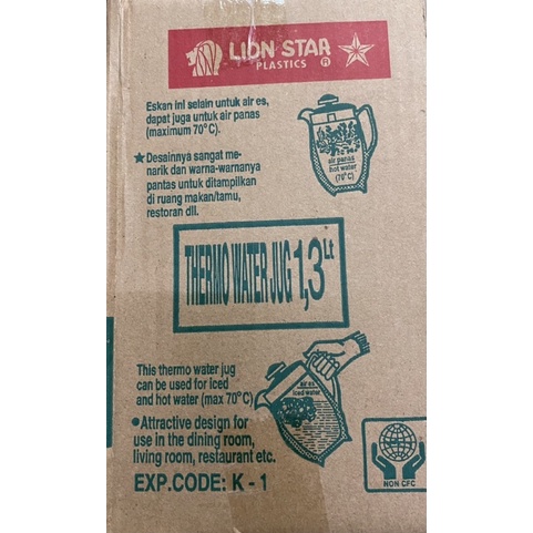 Ca đựng nước nhựa Lion star 1,3L indonesia No: K-1 giao màu ngẫu nhiên