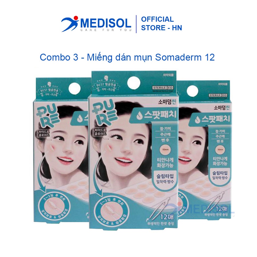 Combo 3 Hộp Miếng Dán Mụn Somaderm 12 ( Hộp 12 Miếng)