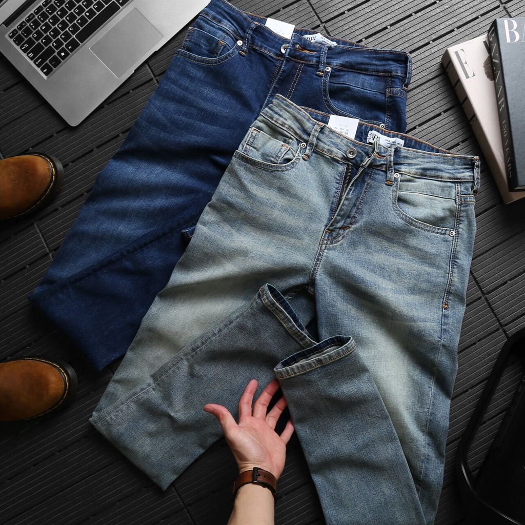 Quần jean ống ôm xanh rêu wax hàng cao cấp jean co giản
