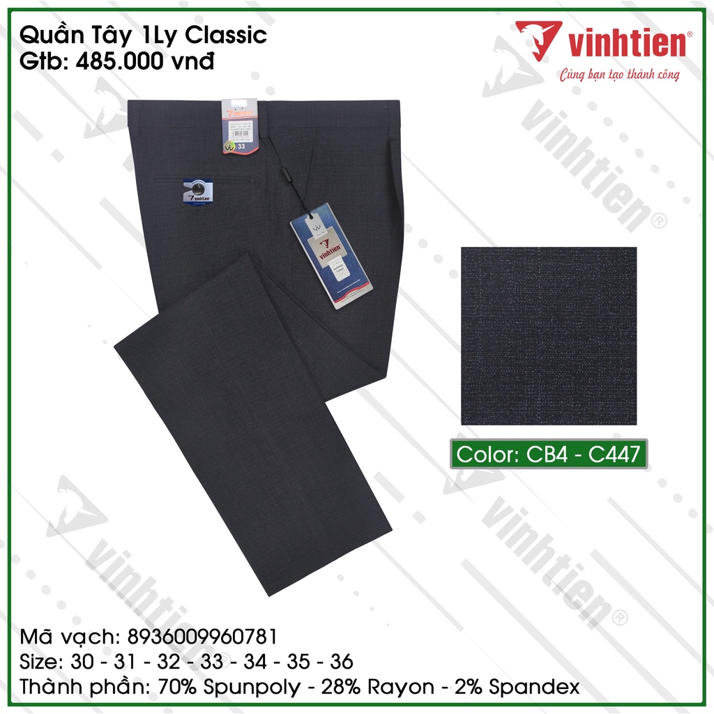 Quần Tây Nam 1Ly Trung Niên Classic 485 Vĩnh Tiến - Nhiều Màu