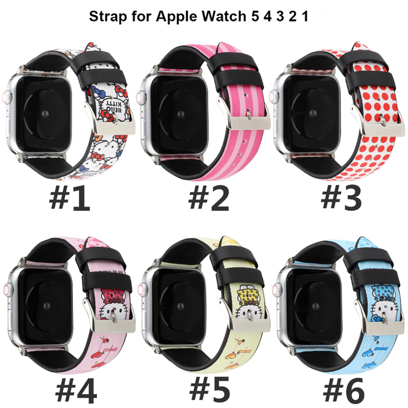 HELLO KITTY Dây Da Đồng Hồ Thông Minh Apple Watch Se 6 5 4 3 2 1 Kích Thước 38mm 40mm 42mm 44mm