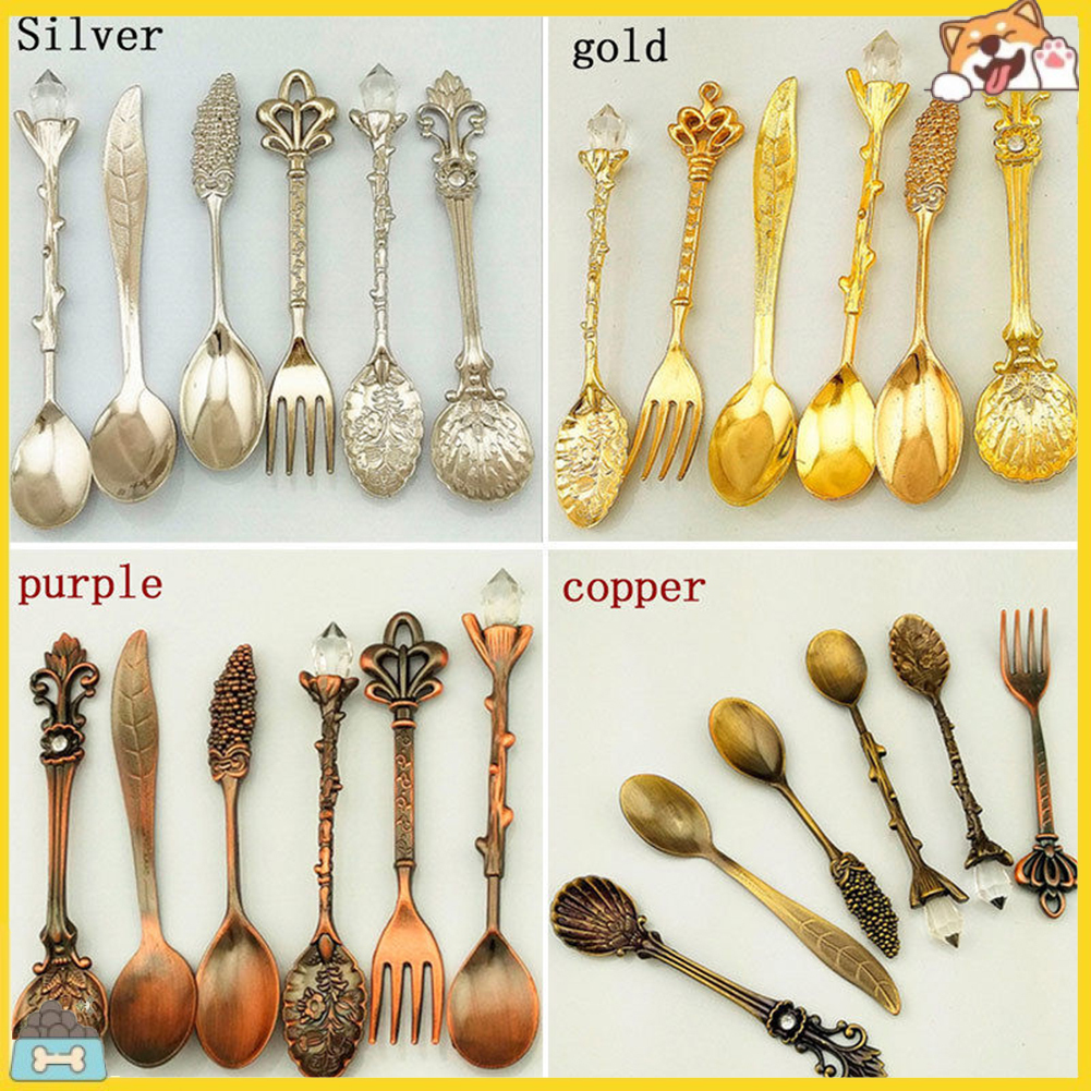 Set 5 thìa và 1 nĩa hợp kim phong cách cung điện Retro