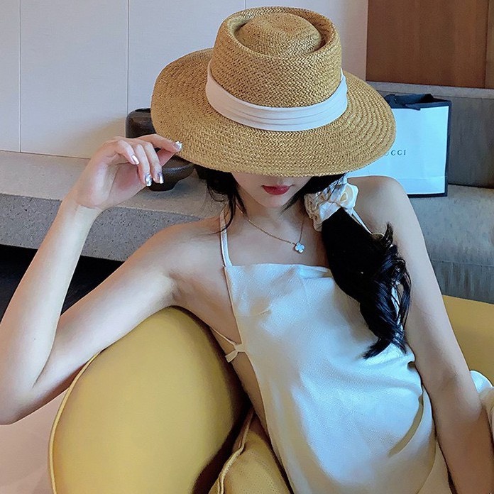 Mũ cói nữ đi biển thắt ruy băng vintage không gây ngứa đầu cực sang chảnh Ròm House mũ cói phong cách Hàn quốc cao cấp