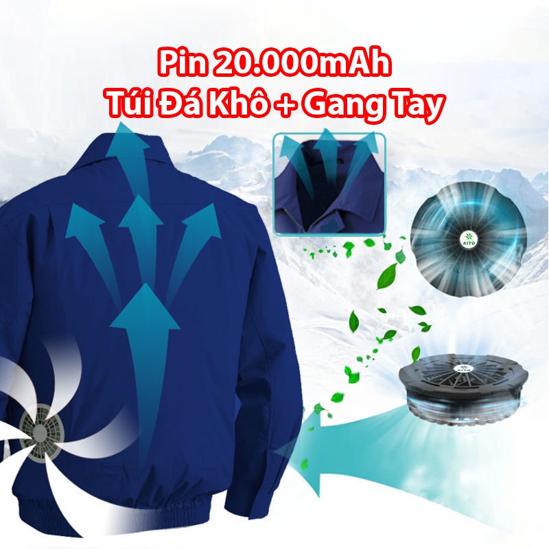 🍀Rẻ nhất sàn🍀Áo Điều Hoà Quạt Gió Chính hãng Pin 20.000mAh chạy 10-17 Tiếng, Tặng Túi Đá Khô + Gang Tay, VOUCHER 100K