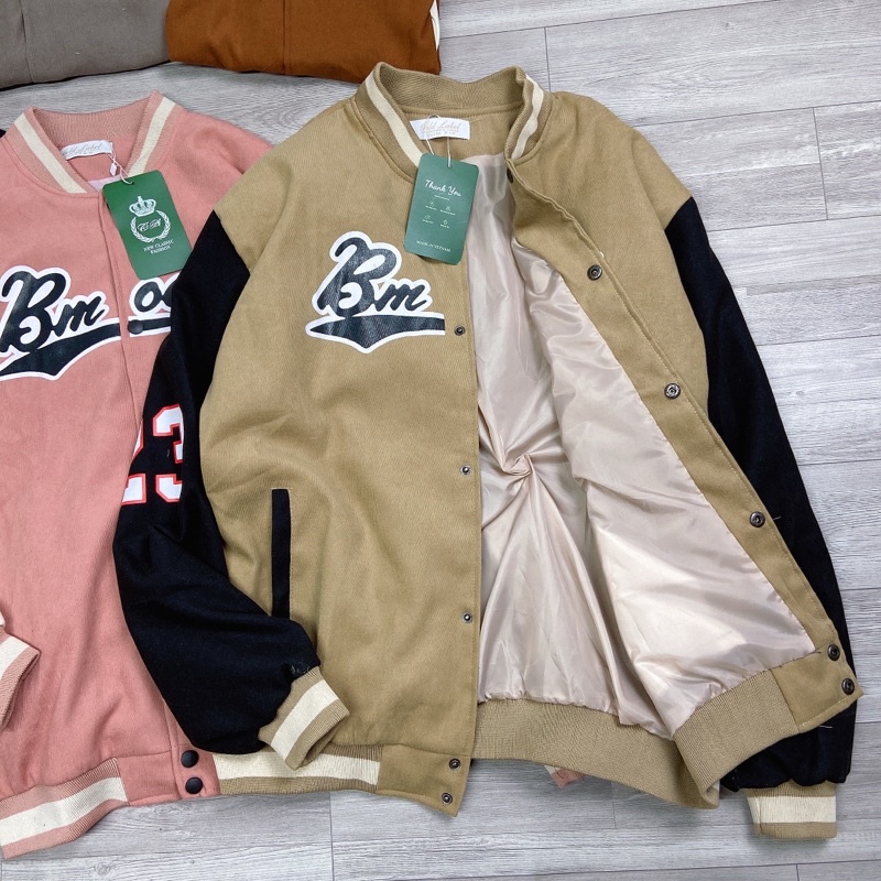 Áo Bomber Nhung Tăm 2 Lớp Áo Khoác Bóng Chày Thể Thao Số 23 Dáng Thụng Rộng