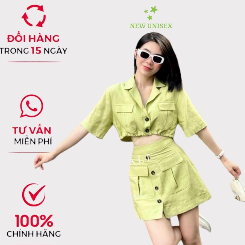 Sét Bộ 2 Món Áo Croptop Kết Hợp Chân Váy Chữ A Có Túi Nắp Chất Siu Co Giãn Tốt Mặc Đẹp Tôn Dáng [NEW UNISEX]