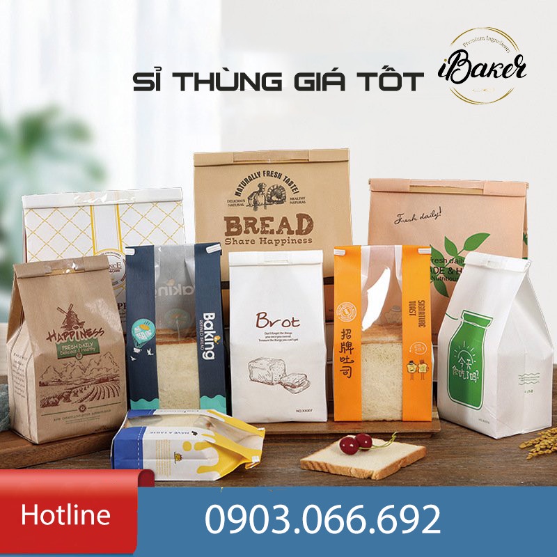 ⚡GIÁ RẺ⚡ [SET 50] Túi giấy đựng bánh mì hoa cúc/ Bánh mì Sandwich/ Bánh bông lan