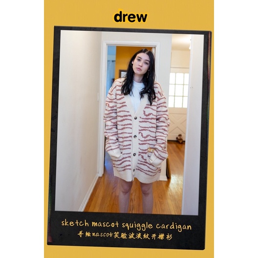 Áo Cadigan Drew House Hồng Nâu- Drew House Sketch Mascot Squiggle Cardigan Olive/Ivory/ Áo len Drew