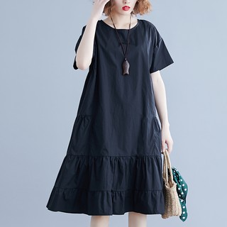 T201 đầm big size freesize dáng xòe cổ tròn tay ngắn trẻ trung phong cách Hàn Quốc