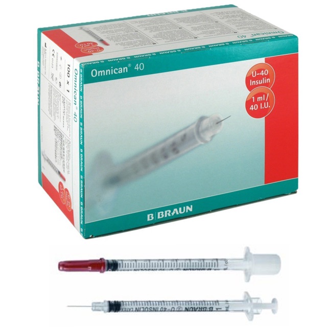 Bơm tiêm Insulin Braun 40IU / 100Iu cam/ đỏ tiểu đường