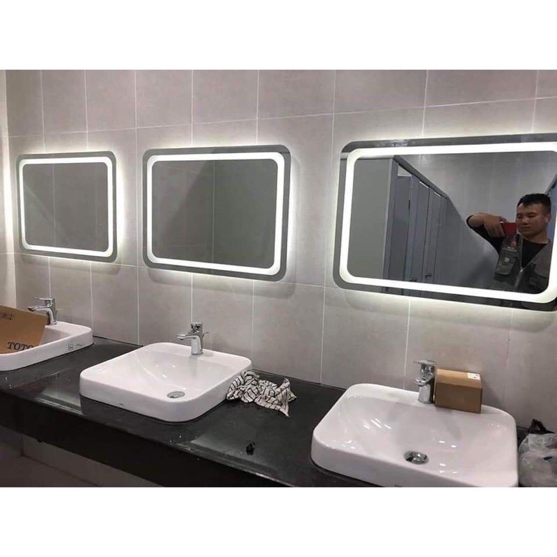 Gương toàn thân treo phòng tắm có led cao cấp VUADECOR kích thước 40x60, 50x70, 60x80 (Full phụ kiện)