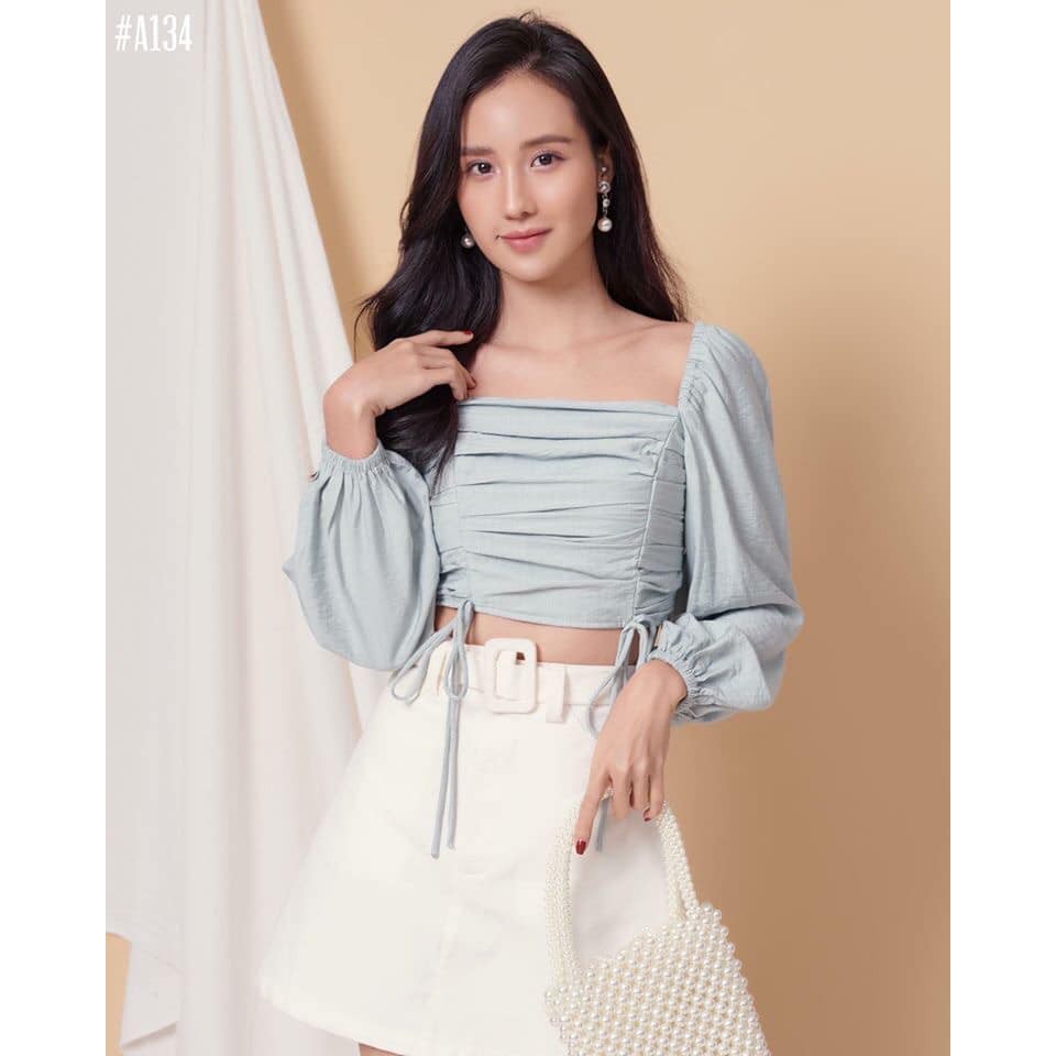 Áo Croptop 💕FREESHIP💕Croptop Nhún Tay Dài Bo Thun