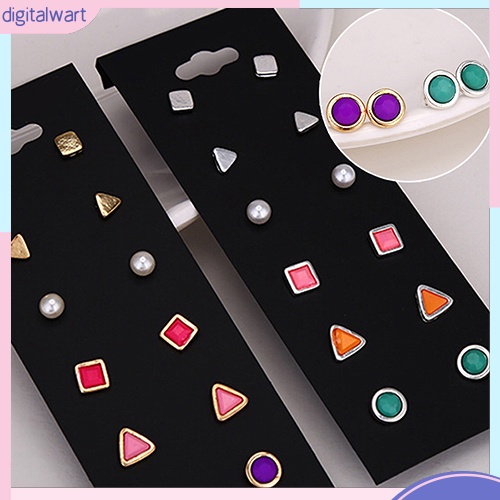 Set 6 cặp khuyên tai thiết kế hình học độc đáo nhiều màu sắc cá tính dành cho nữ
