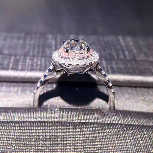 Nhẫn đeo tay kim loại đính đá màu hồng kiểu dáng dễ thương cho nữ