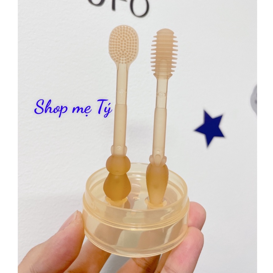 Set Rơ Lưỡi, Tưa Lưỡi + Bàn Chải Silicon Mềm Mại Cho Bé 0-18 tháng