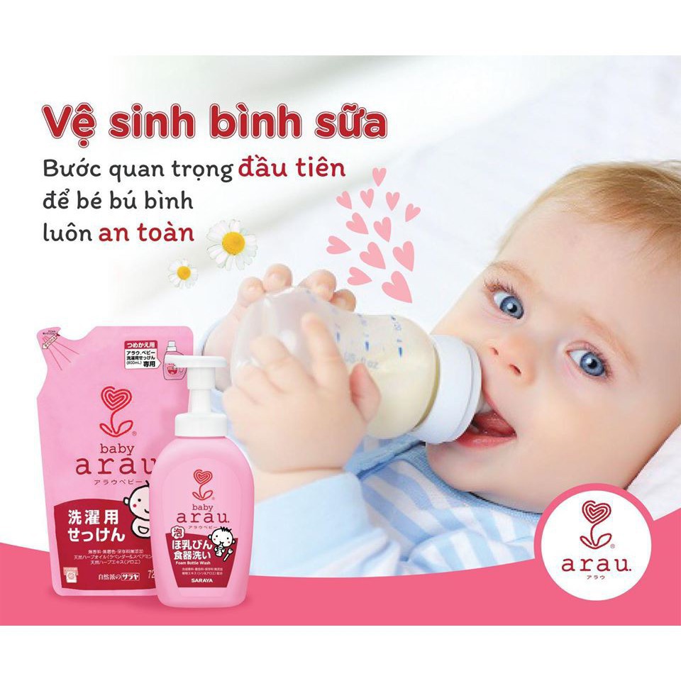 [MẪU MỚI] NƯỚC RỬA BÌNH ARAU BABY NHẬT CHAI 500ML/TÚI 450ML