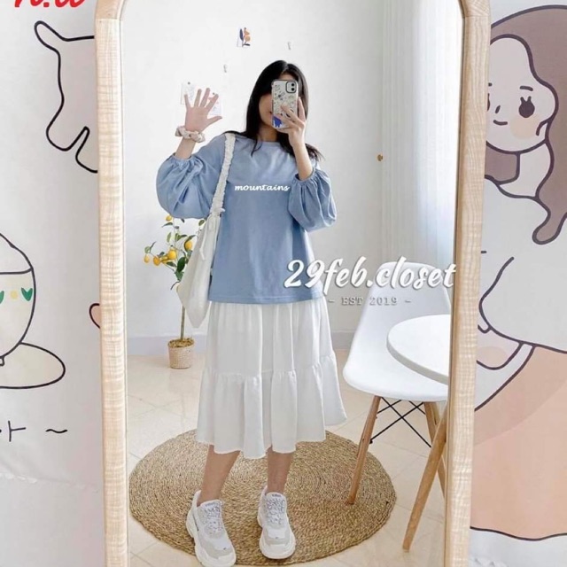 Sét áo chun tay Mount + chân váy 3 tầng TH6