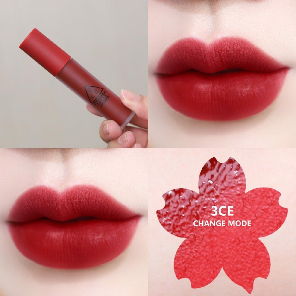Son kem 3ce soft lip lacquer mã CHANGE MODE màu đỏ lạnh