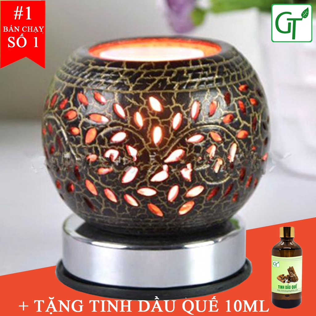 Đèn Xông Tinh Dầu 💖FREESHIP💖 Đèn Đốt Tinh Dầu Gốm Đế Cảm Ứng + Tặng Tinh Dầu Quế 10ml + Tặng Kèm Bóng Dự Phòng