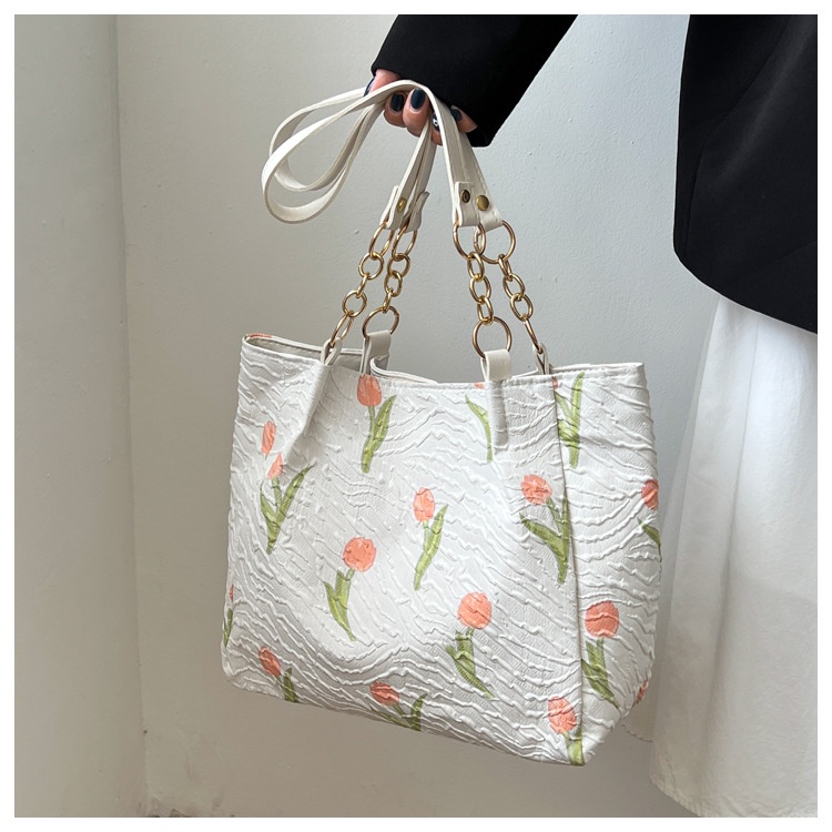Túi Đeo Vai Vải Canvas Cỡ Lớn In Hình Hoa Tulip Kiểu Hàn Quốc Thời Trang Mùa Hè 2022 Cho Học Sinh