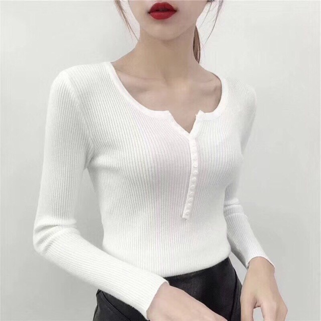 Áo len dài tay cổ cúc dáng ôm, Áo kiểu cúc ngực vải len tăm co giãn AL1354 - NhiNhi Shop | BigBuy360 - bigbuy360.vn