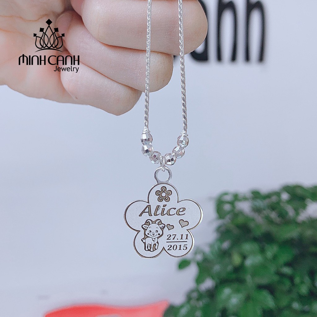 Dây Chuyền Bạc Khắc Tên Dây Trơn Mix Bi Cho Bé Gái - Minh Canh Jewelry