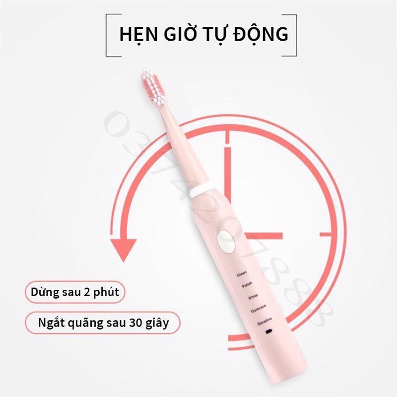 Bản chải điện tự động đánh răng dùng sạc pin với 5 cấp độ tặng thêm 4 đầu chải thay phù hợp cho cả trẻ em và người lớn | BigBuy360 - bigbuy360.vn