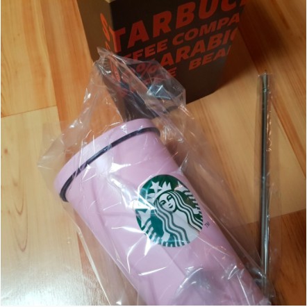 Starbucks Cold Tumbler màu hồng 473ml- bao gồm một ống hút và bàn chải làm sạch "nhập khẩu Hàn Quốc"