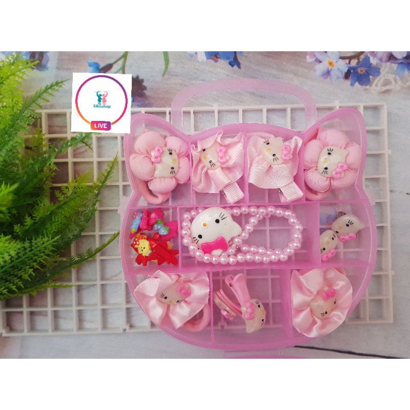 Hộp Phụ Kiện Tóc Mèo Hello Kitty Xinh Yêu Cho Bé Gái