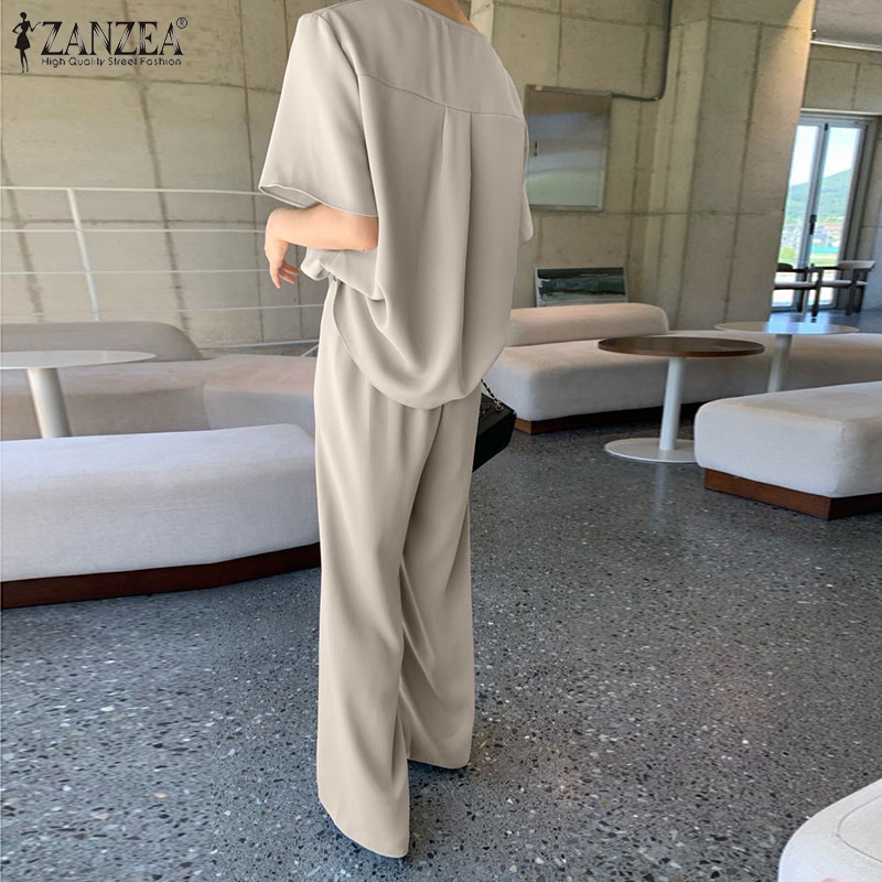 Set Zanzea áo thun ngắn tay cổ tròn + quần short ống rộng thời trang Hàn Quốc cho nữ