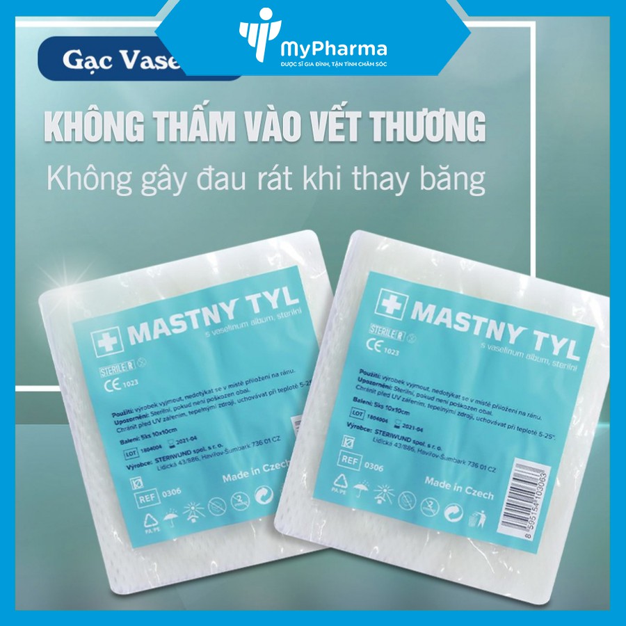 Gạc vaseline MASTNY TYL combo 5 miếng – Băng vết thương, vết loét, bỏng, duy trì độ ẩm và lành vết thương nhanh