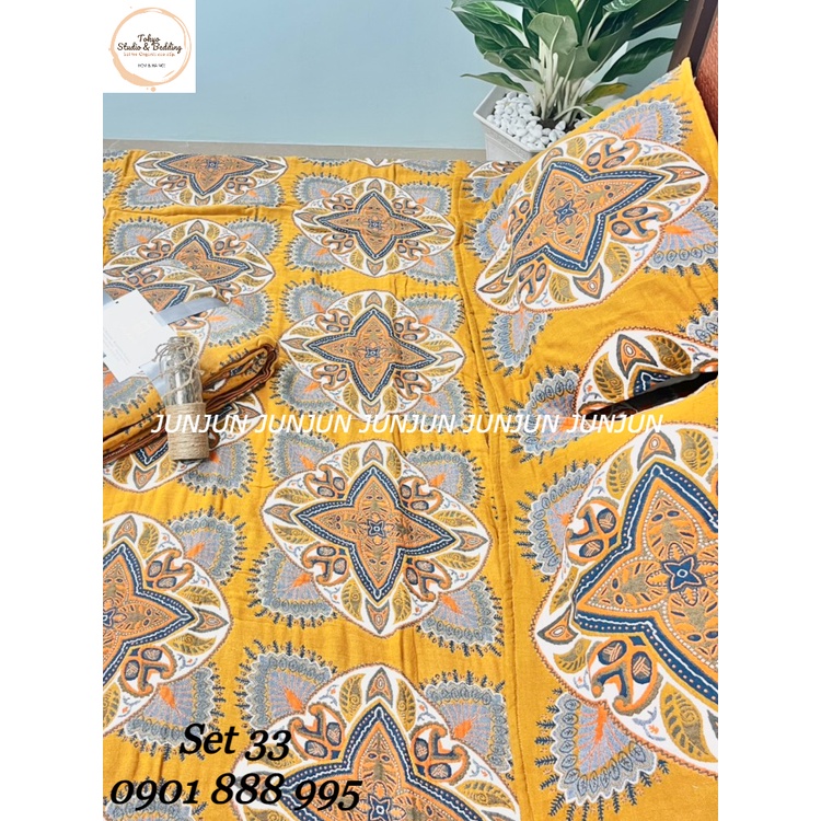 N5_SET Chăn Ga Gối vải Xô Organic cotton dòng cao cấp