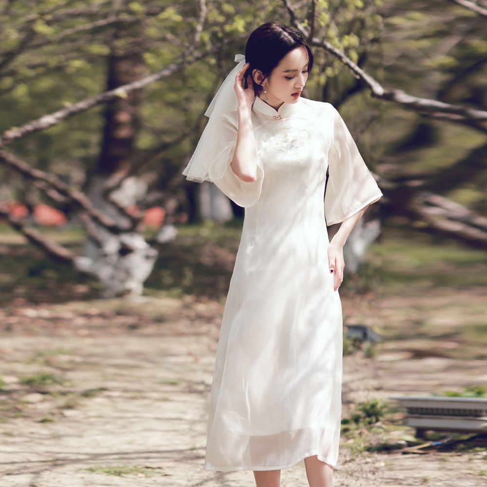 Đầm Sườn Xám Cách Tân Dáng Chữ a Tay Rộng Thời Trang Mùa Hè Cho Bạn Gái