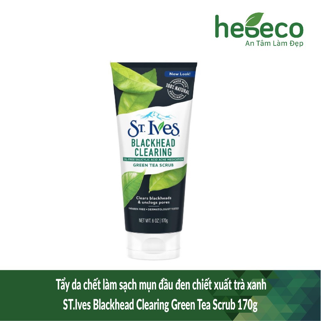 Tẩy da chết làm sạch mụn đầu đen chiết xuất trà xanh ST.Ives Blackhead Clearing Green Tea Scrub 170g - USA Chính Hãng