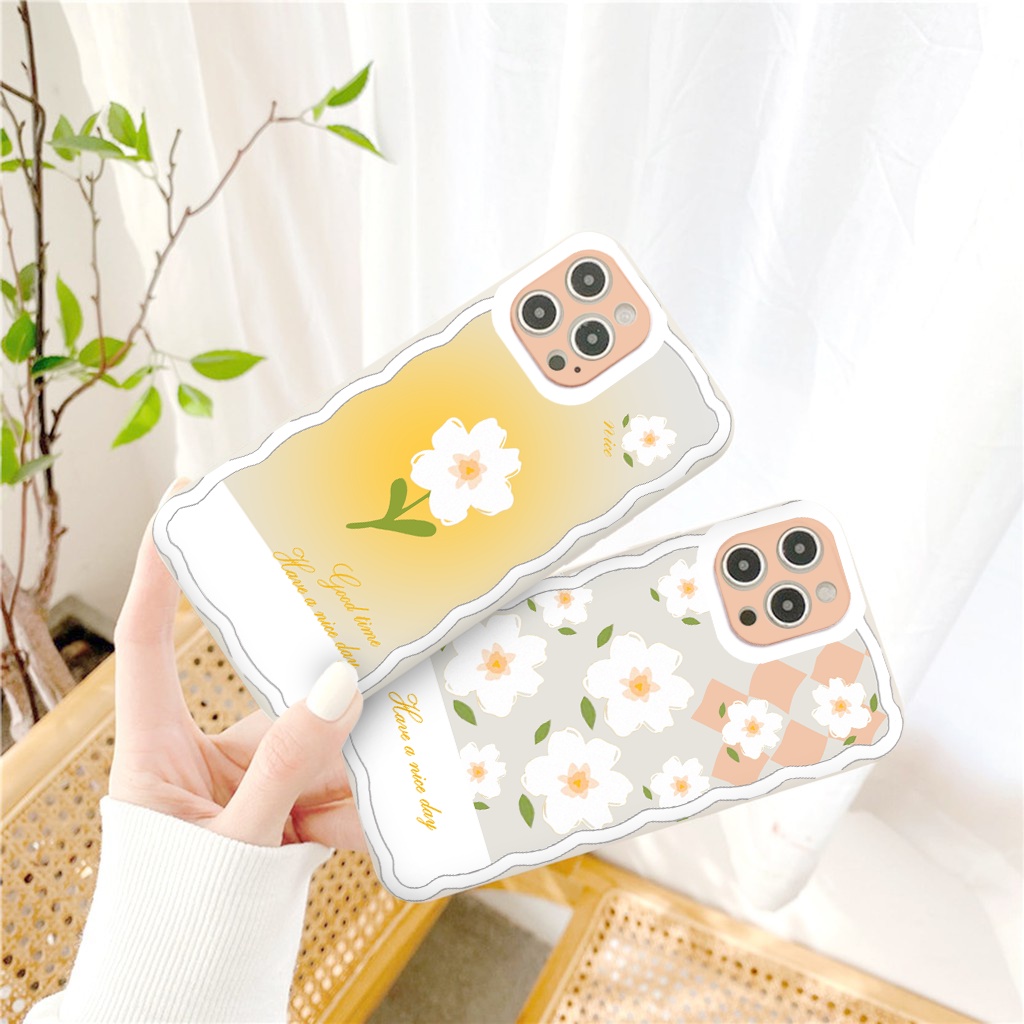 Ốp iphone cạnh vuông bo viền Hoa trắng have a nice day cho 11 pro/11promax/12pro max/13pro max/6/7/8/plus/x/xr/xsmax-g83