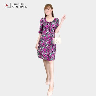 Đầm suông nữ NHATVY hoa nhí cổ chun tay lỡ - D1875