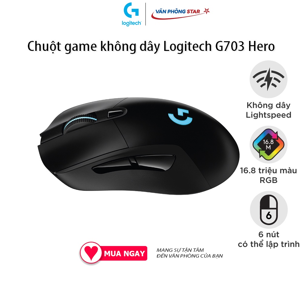 Chuột game không dây Logitech G703 Hero cảm biến hero 25k sạc không dây bảo hành chính hãng 24 tháng Vanphongstar