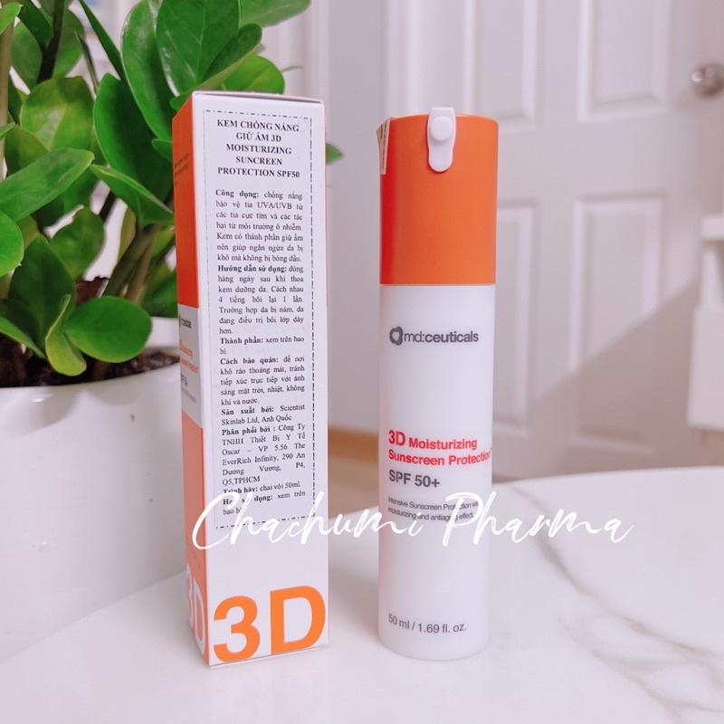 Kem Chống Nắng Md:ceuticals 3D Moisturizing Sunscreen Protection SPF50+ Dưỡng Ẩm Và Bảo Vệ Da Sau Laser 50ml