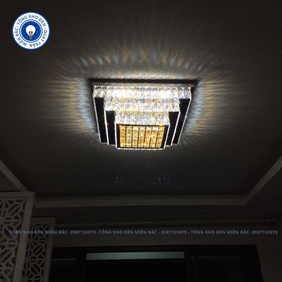 Đèn Ốp Trần-Đèn Mâm Pha Lê Vuông Cao Cấp-Đèn Trang Trí Phòng Khách-Tặng Kèm Điều Khiển Từ Xa